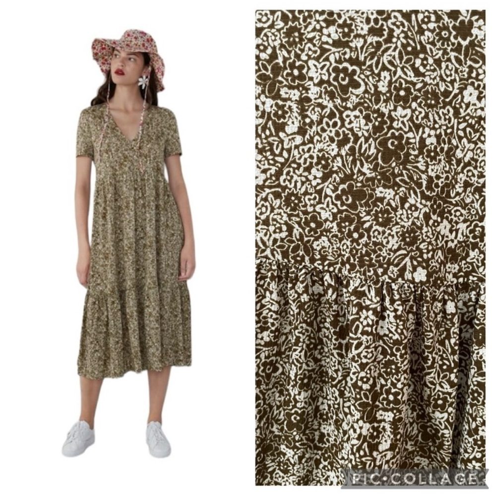ZARA floral tiered midi dress S